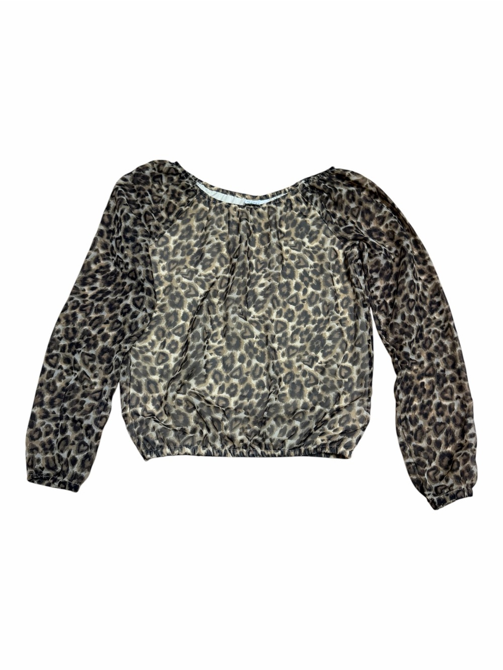 The Children’s Place Girls Leopard Print Bubble Hem Peasant Blouse Long Sleeve